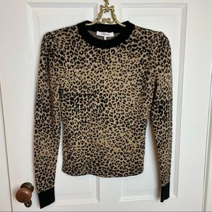 Frame Cheetah Wool Cotton Sweater Women's Size Small Brown Black Leopard